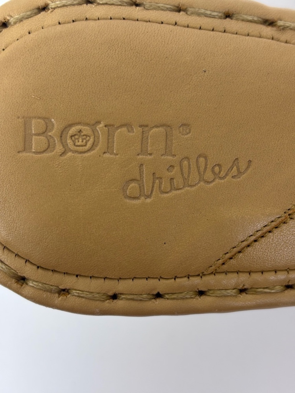 Born Drilles Espadrille Wedge Slide Sandals Leather Fabric Boho Slip-On Tan 8 - Picture 12 of 16